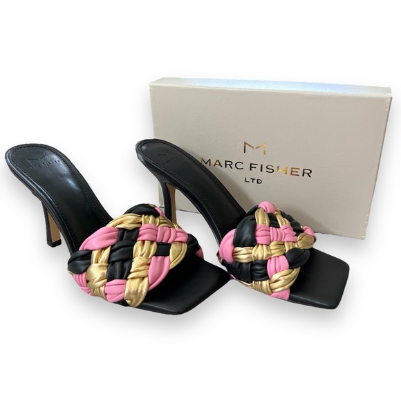NIB Marc Fisher Draya Braided Sandal (Women) in Black Multi Pink and Gold - Picture 1 of 10